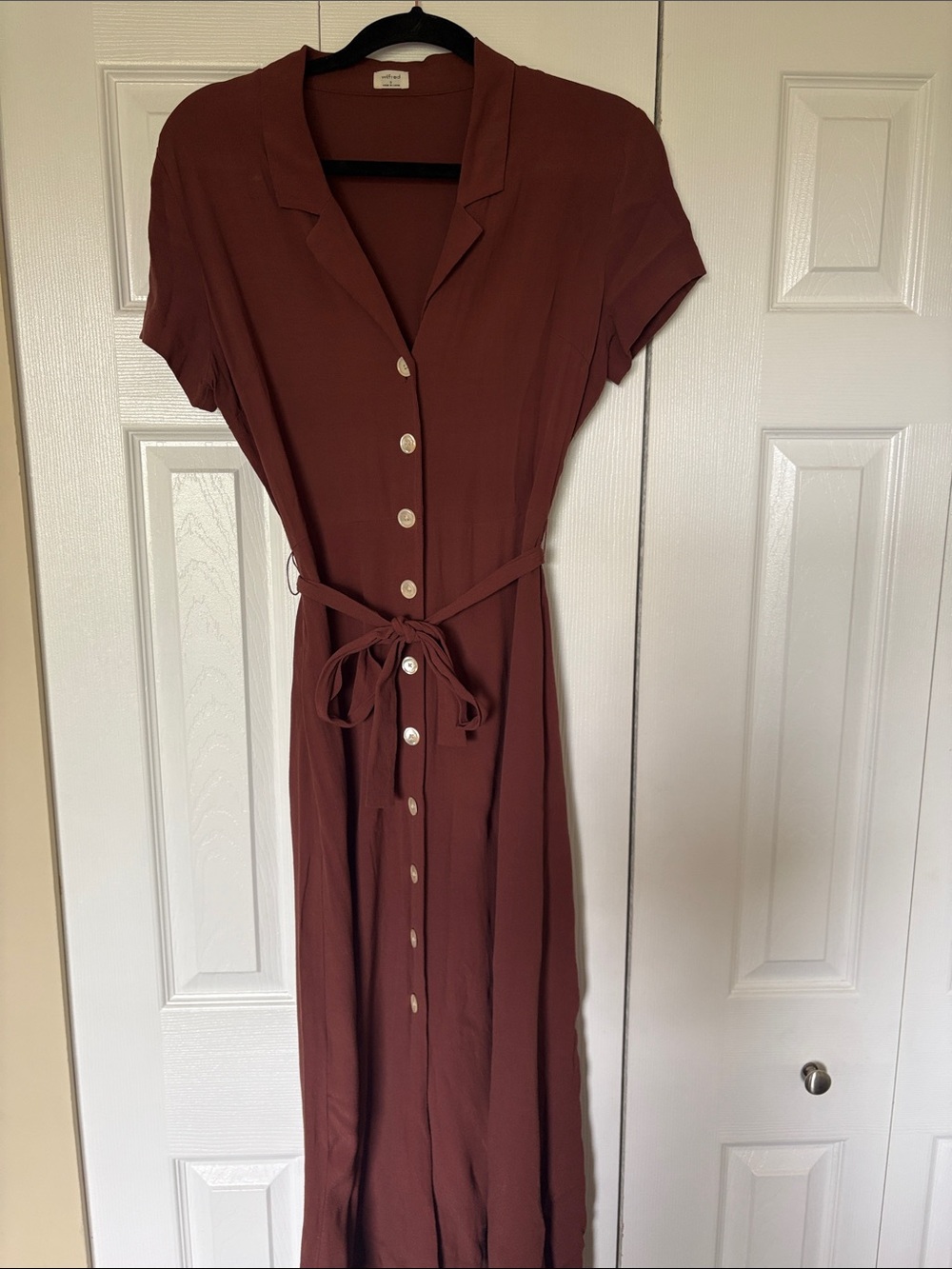Artizia Wilfred Rust Brown Button-Front Tie-Waist Maxi Dress